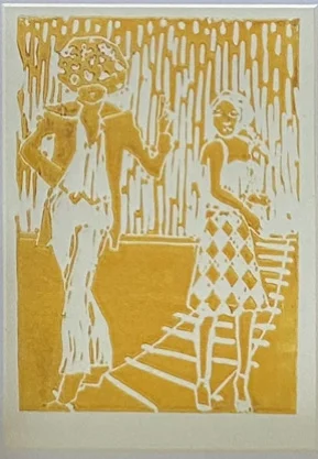 Yellow and cream figurative print